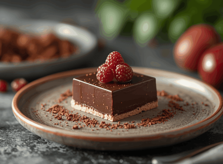 Dessert coklat lumer hangat dengan coklat cair meleleh di piring putih