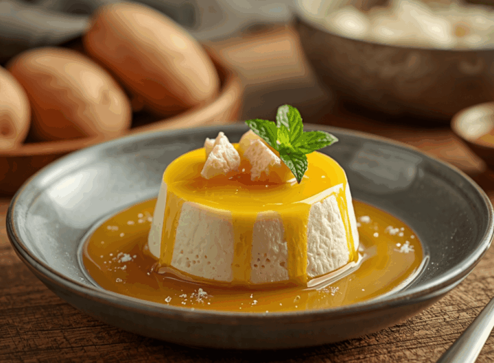 Dessert lembut ala rumahan dengan tekstur creamy di meja dapur