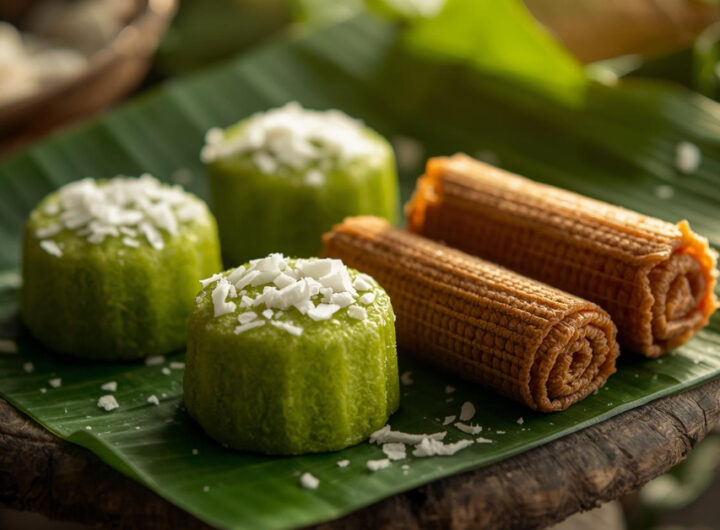 Kue basah klasik Indonesia di atas daun pisang