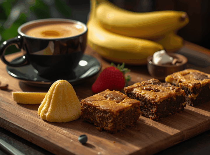 kue manis teman kopi di meja kayu dengan suasana santai