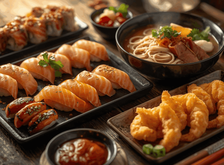 Aneka makanan khas Jepang populer seperti sushi, ramen, dan tempura